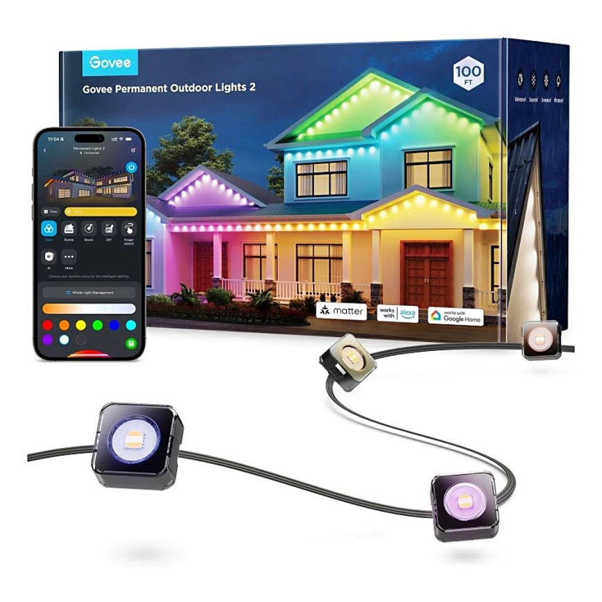 Govee – LED RGBIC-slinga med downlights, 30 m, Wi‑Fi, Matter, IP67