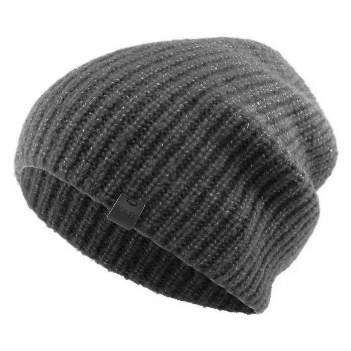 Svart ribbad ljung Slouchy Beanie Hatt