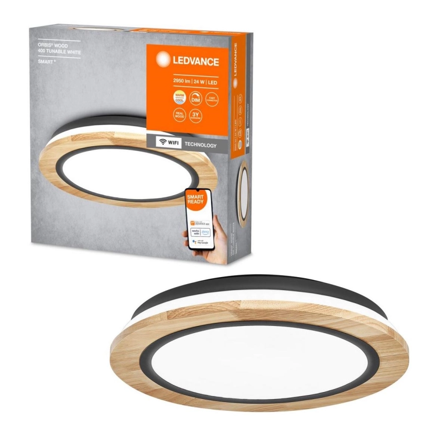 Ledvance – LED Dimbar taklampa SMART+ ORBIS WOOD LED/24W/230V 2700-6500K ek Wi-Fi