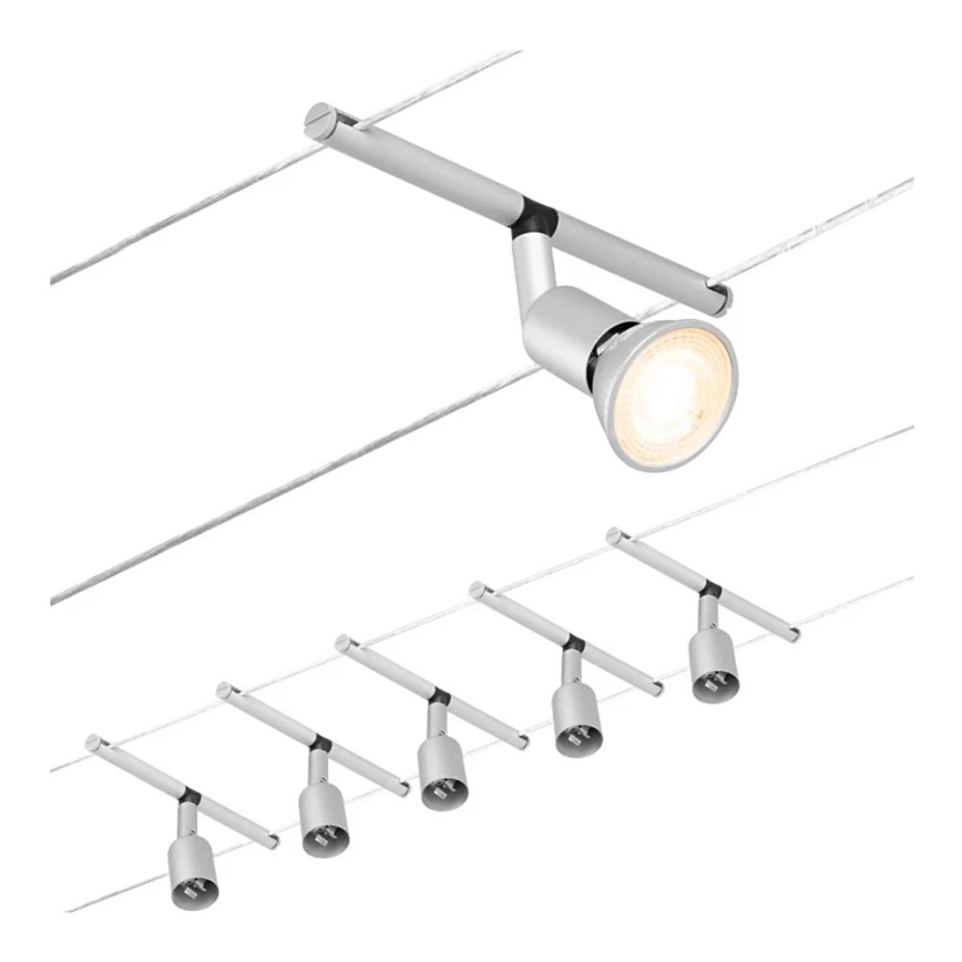 Paulmann 94442 – SET 5xGU5,3/10W Komplett vajersystem SALT 230V mattkrom
