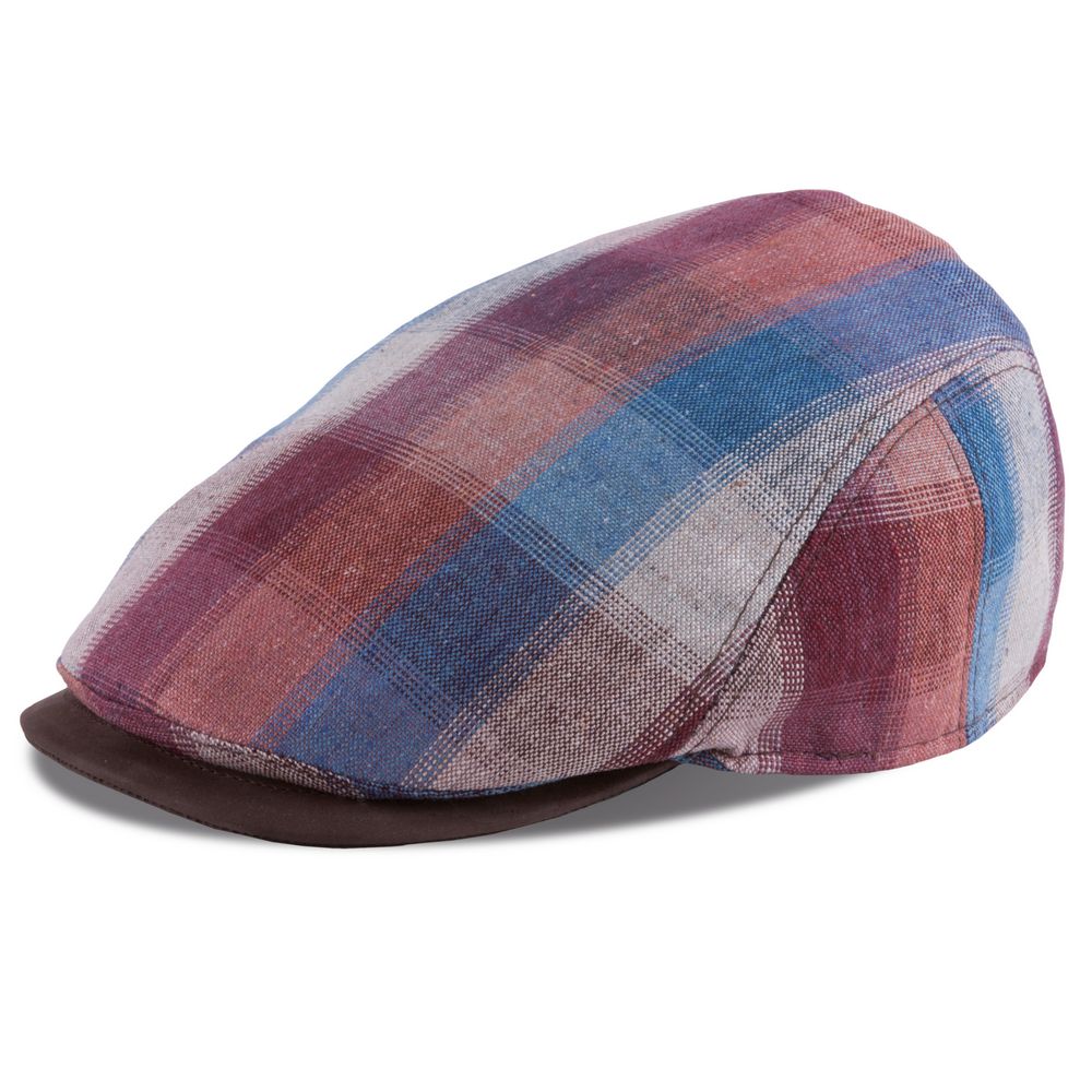 MJM Blue Line Masters Bordeaux Check – Silk Flat Cap
