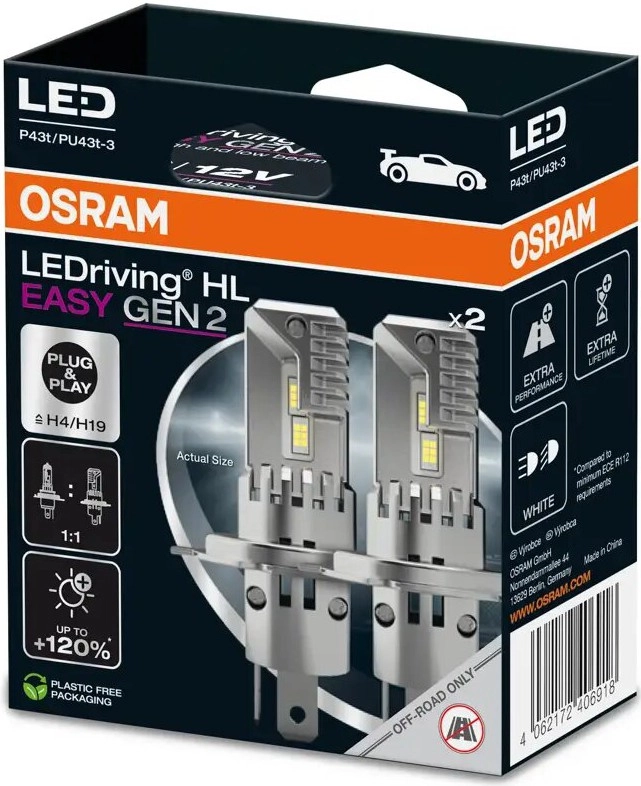 SET 2x LED-bilglödlampa LEDriving H4/H19 P43t/PU43T-3/25W/12V 6500K – Osram