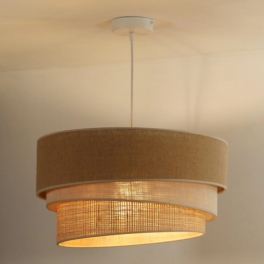 Duolla – Ljuskrona med textilsladd YUTE TRIO 3xE27/15W/230V diameter 60 cm brun/grå/beige