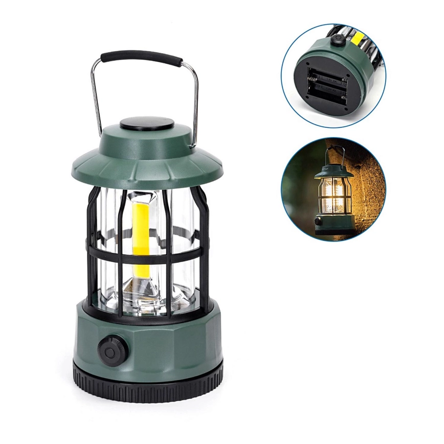 Aigostar – LED Ljusreglerad camping flashlight LED/3xAA grön 17,5 cm