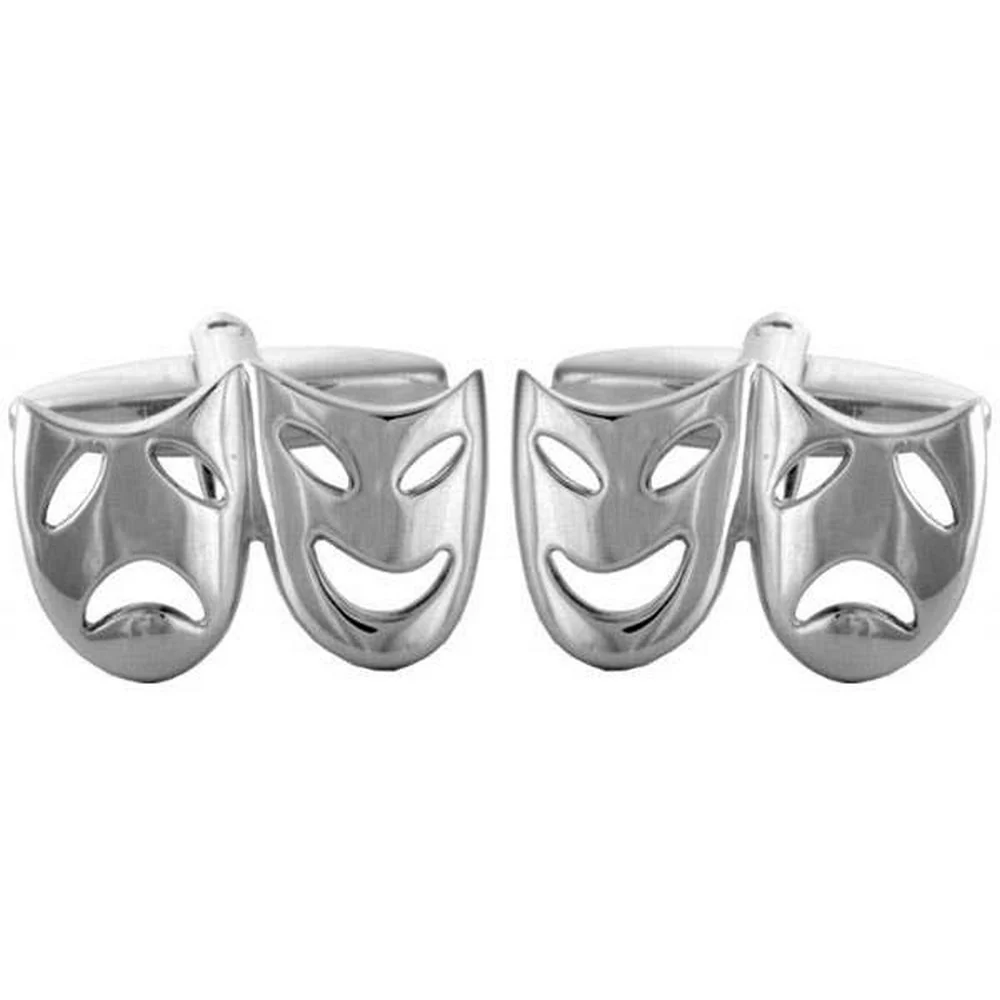 Öppna teatermasker Rhodium Plate Manschettknappar – UK Manschettknappar