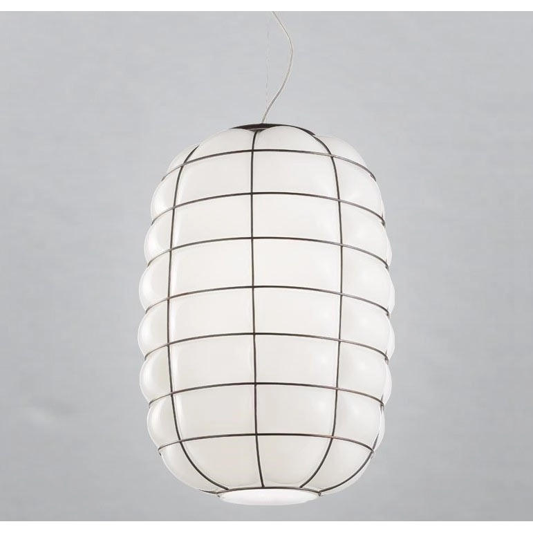SIRU – Ljuskrona med textilsladd LANTERNA 1xE27/60W/230V diameter 32 cm svart/vit Venetiansk glas