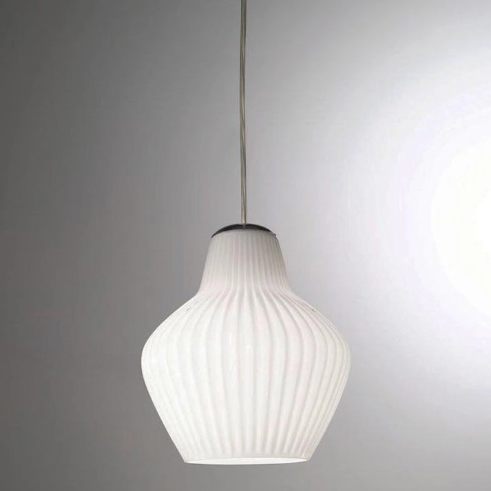 SIRU – Ljuskrona med textilsladd LONDON 1xE27/60W/230V vit/skinande krom Venetiansk glas