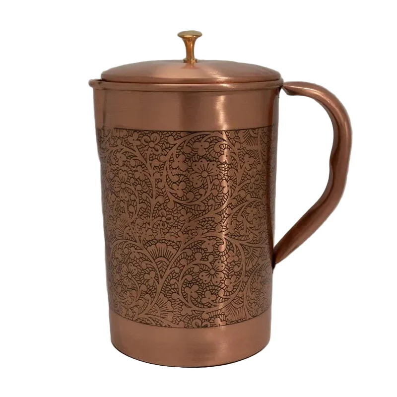 Ren kopparkanna med blommönster och lock ± 2 liter
