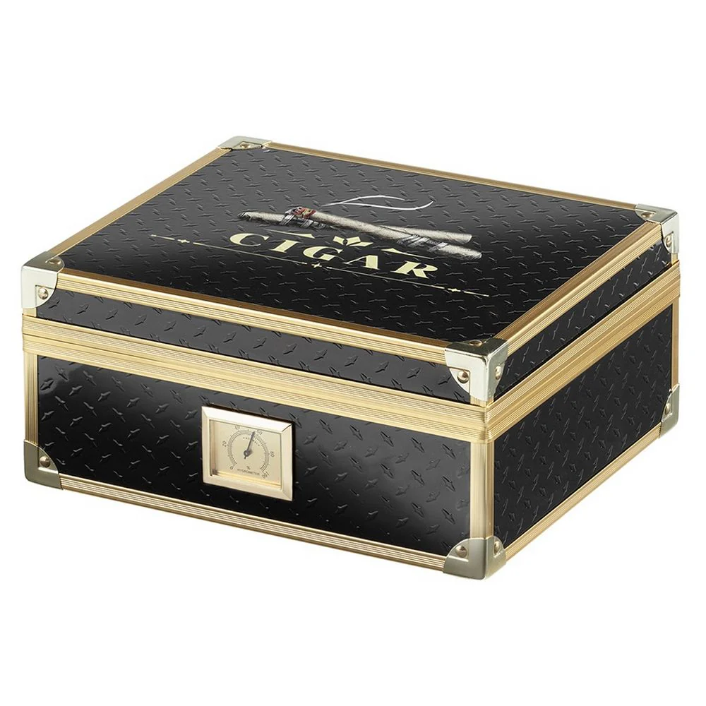 Angelo Cigar Humidor – Svart med guldram