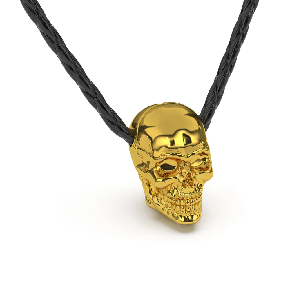 Läderhalsband ”Skull” – Gold Skull