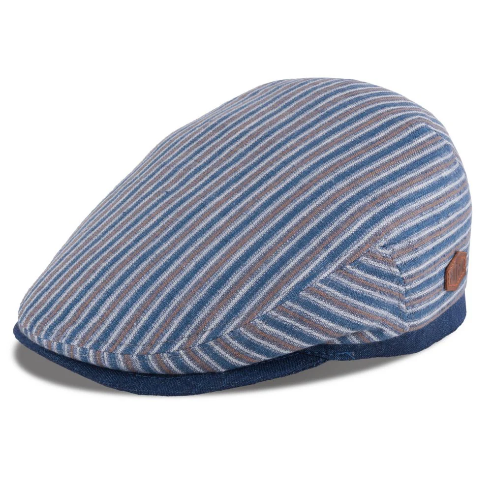 MJM Jordan Flat Cap – Organic Blue Striped Hamp