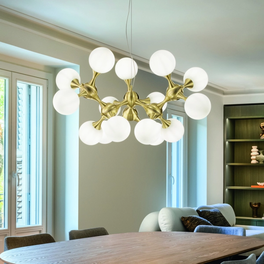 Ideal Lux – Ljuskrona med vajer NODI 15xE14/28W/230V Ø 105 cm mässing/vit