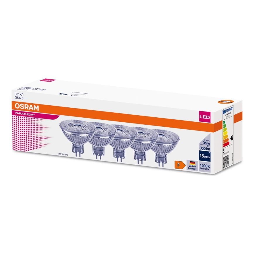 KIT 5x LED glödlampa MR16 GU5,3/3,8W/12V 4000K 36° – Osram