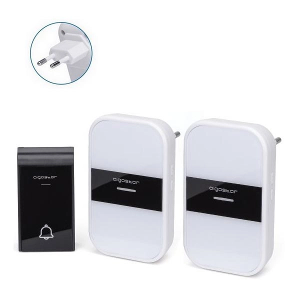 Aigostar – KIT 2x Plugin trådlös dörrklocka 230V/12V IP44 vit/svart