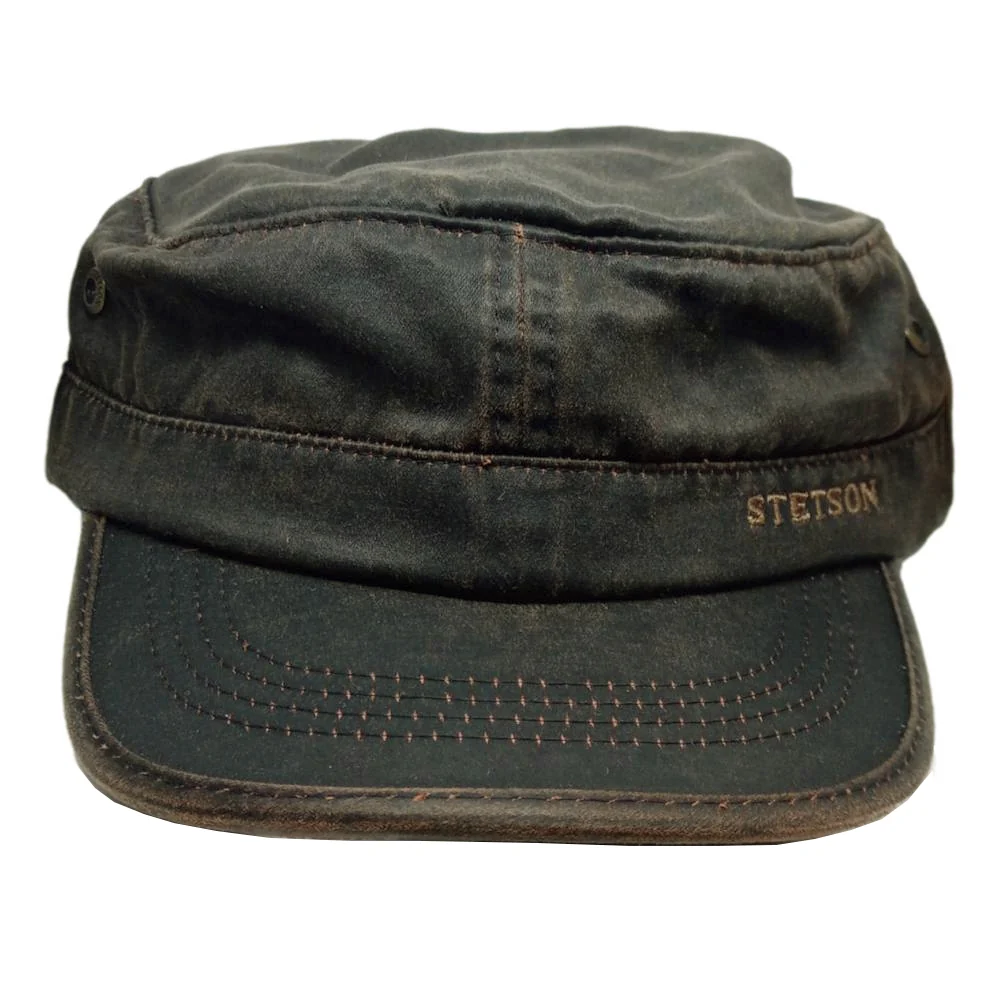 Brun oljeskinn look stetson armé mössa