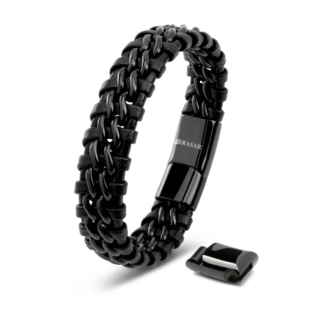 Läderarmband ”Stål” – Helsvart