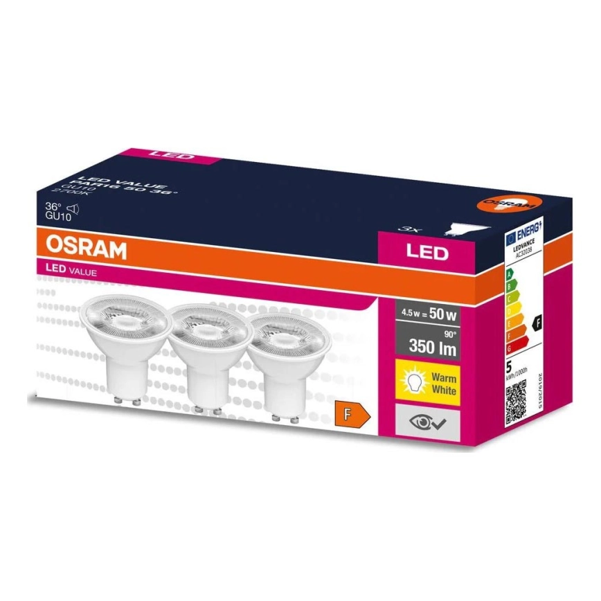 KIT 3x LED glödlampa PAR16 GU10/4,5W/230V 2700K – Osram