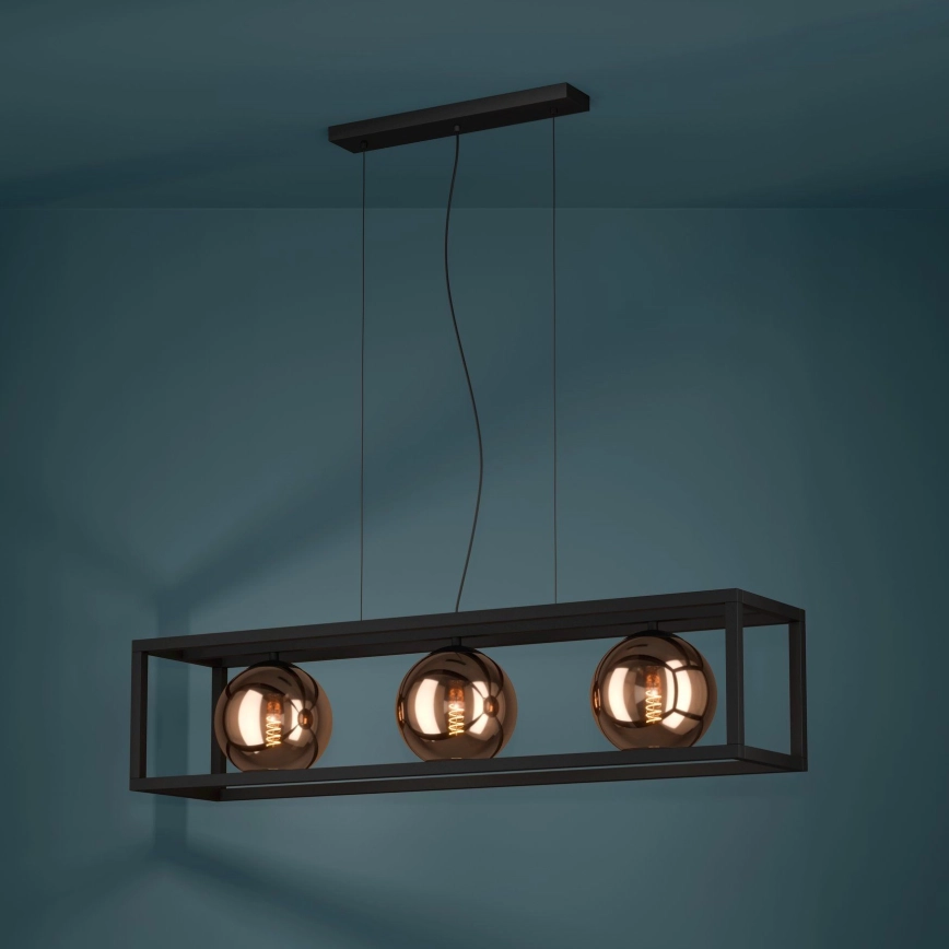 Eglo – Ljuskrona med textilsladd 3xE27/40W/230V koppar/svart