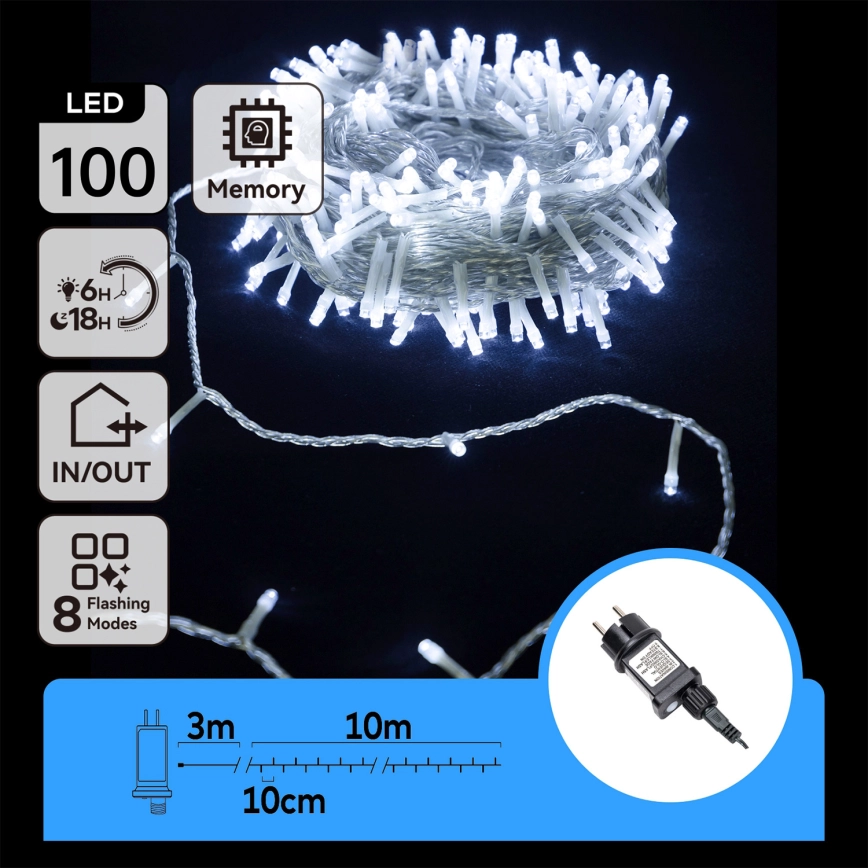 Aigostar – LED-ljusslinga för utomhusbruk, 100 LED, 8 funktioner, 13 m, IP44, kallvit