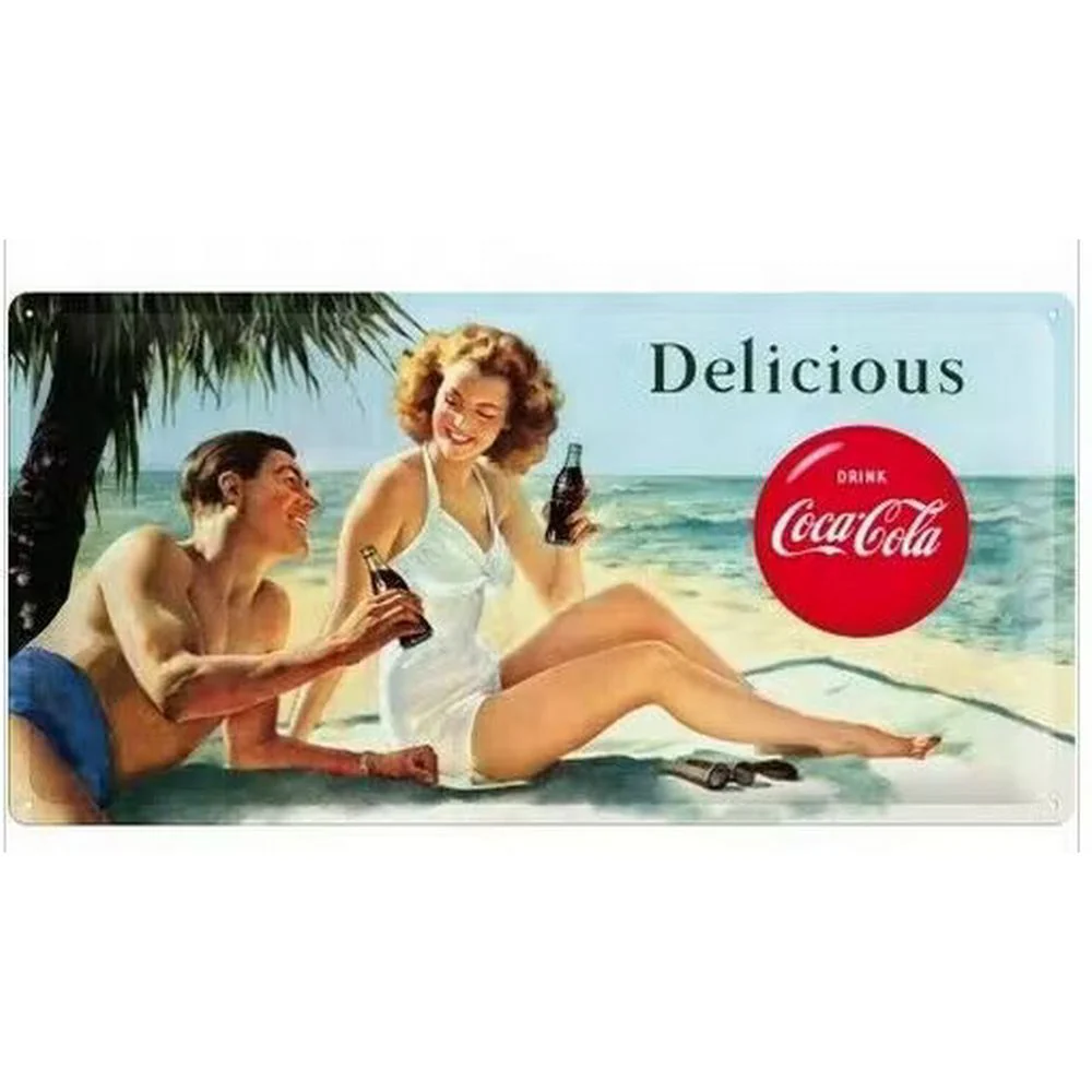 Retroworld Metal Pillary Delicious Coca -Cola Beach Scene – 50 x 25 cm