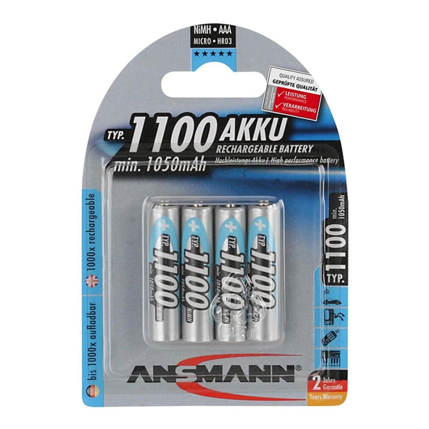 Ansmann 07521 Micro AAA – 4st Laddningsbara batterier AAA NiMH1.2V/1050mAh