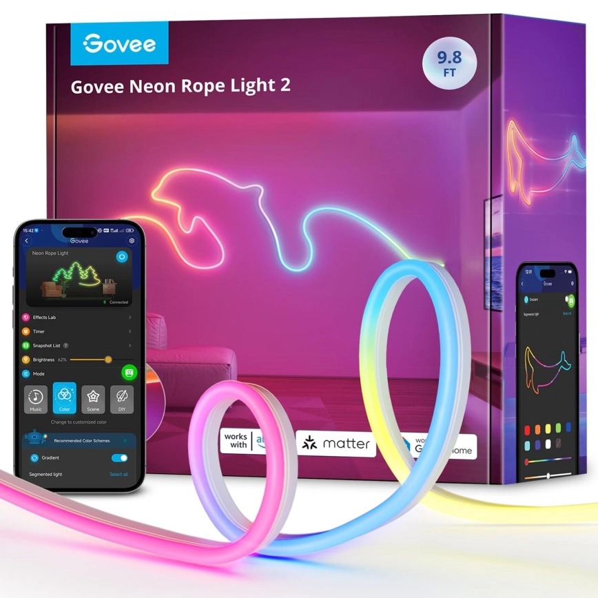 Govee – Neon 2 MATTER flexibel LED-remsa 3 m RGBIC Wi-Fi