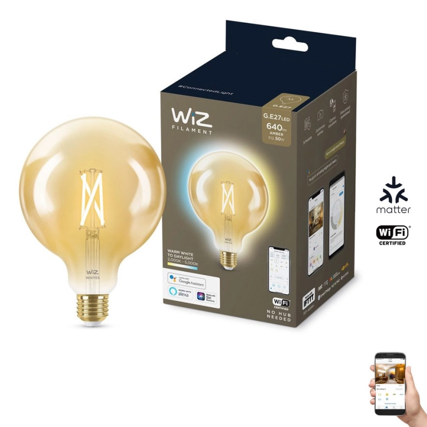 LED Dimbar glödlampa VINTAGE FILAMENT G125 E27/6,7W/230V 2000-5000K CRI 90 Wi-Fi – WiZ