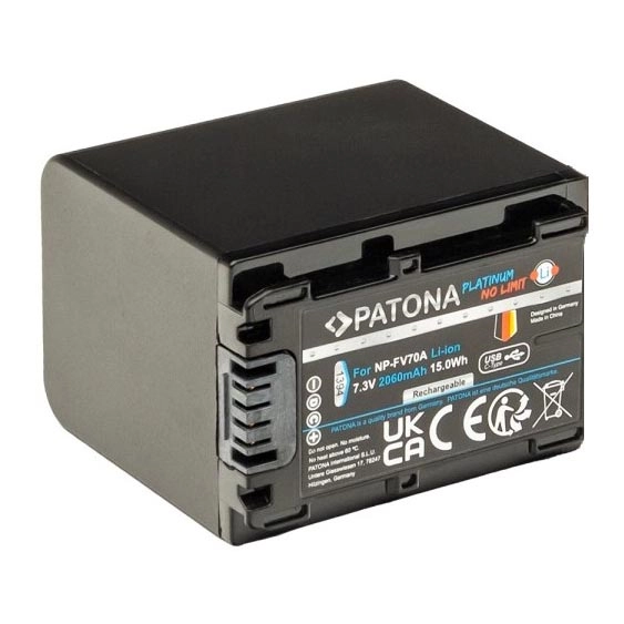 PATONA – Ackumulator Sony NP-FV70A 2060mAh Li-Ion Platinum USB-C laddar