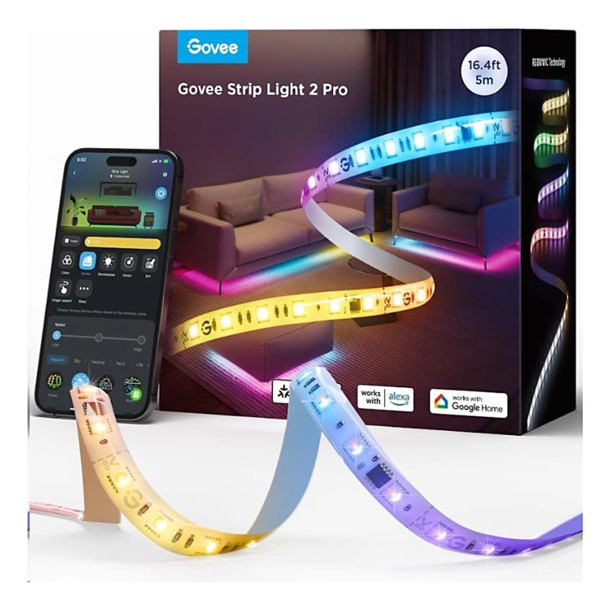 Govee – LED RGBWWIC Dimbar remsa Slinga Belysning 2 Pro 5m Wi-Fi Matter