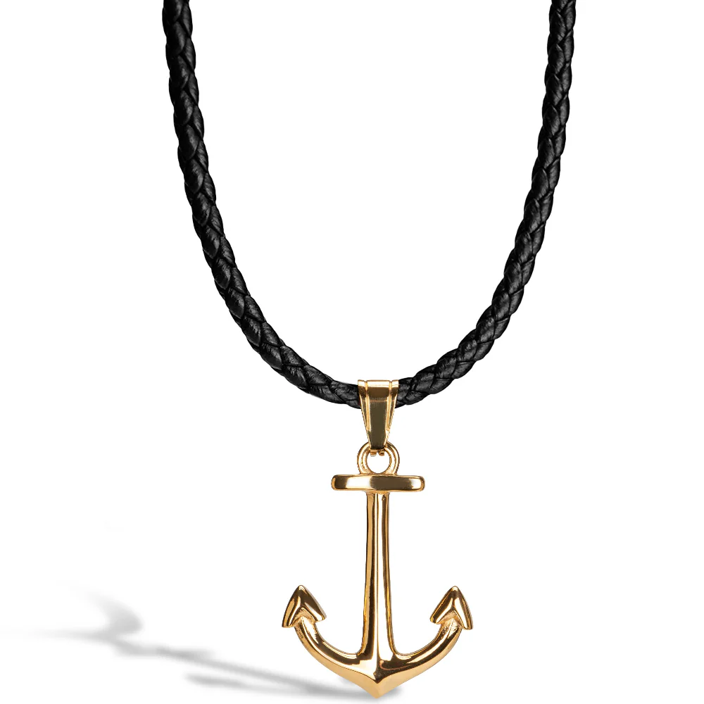 Läderhalsband ”Anchor” – Gold Anchor