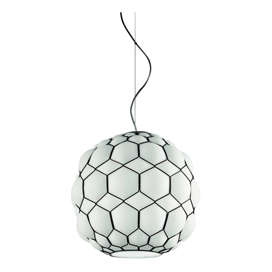 SIRU – Ljuskrona med textilsladd GALAPAGOS 1xE27/60W/230V svart/vit Venetiansk glas