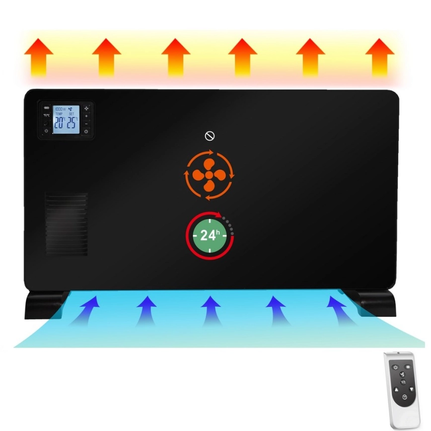 Brilagi – Elektrisk konvektorvärmare 1000/1300/2300W LCD/timer/TURBO/termostat svart + +Fjärrkontrol