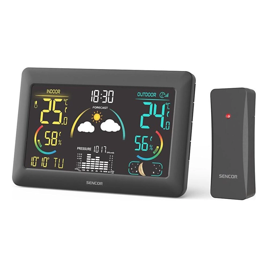 Sencor – Väderstation med LCD-skärm i färg och väckarklocka 5V 3xAA + 2xAA