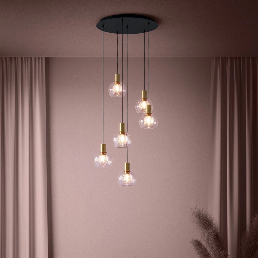 Eglo 390279 – LED ljusreglerad ljuskrona på textilsladd 6xLED/5,4W/230V 3000K diameter 54 cm guld