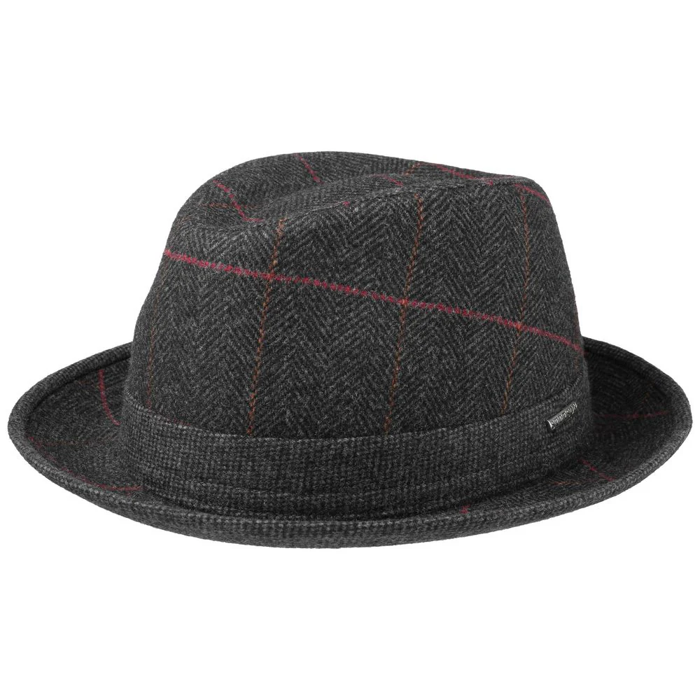 Stetson Fedora Wool Hat – Dark Grey Herringbone Hybrid