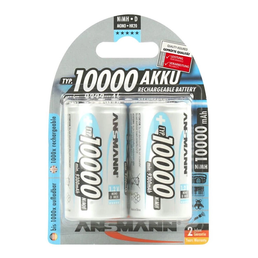 Ansmann 06549 Mono D – 2st Laddningsbara batterier D NiMH/1,2V/1000mAh