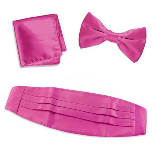 Cummerbund Set med fjäril och fickruta – satin – Hot Pink