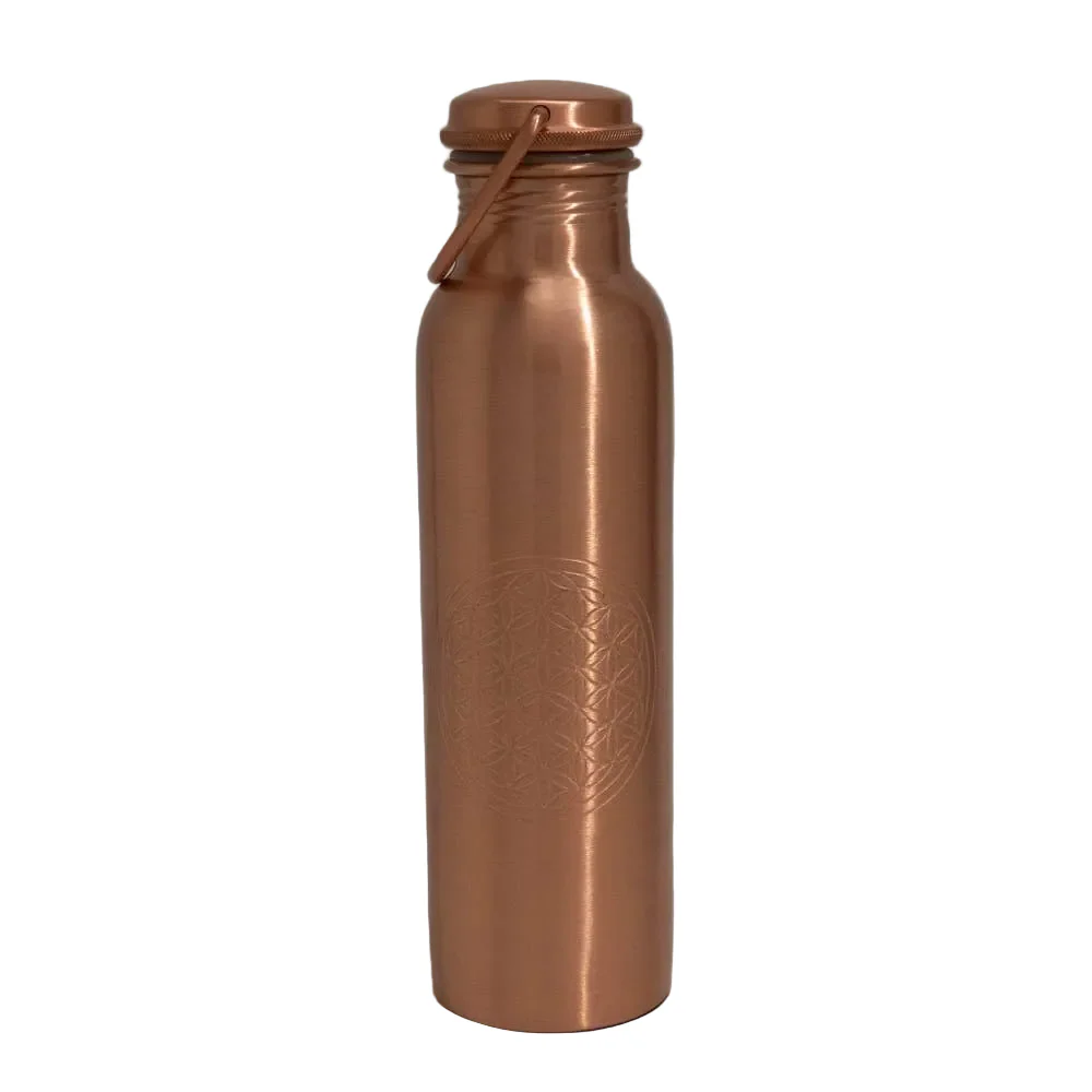 Vattenflaska i ren koppar, livets blomma med handtag ± 950 ml