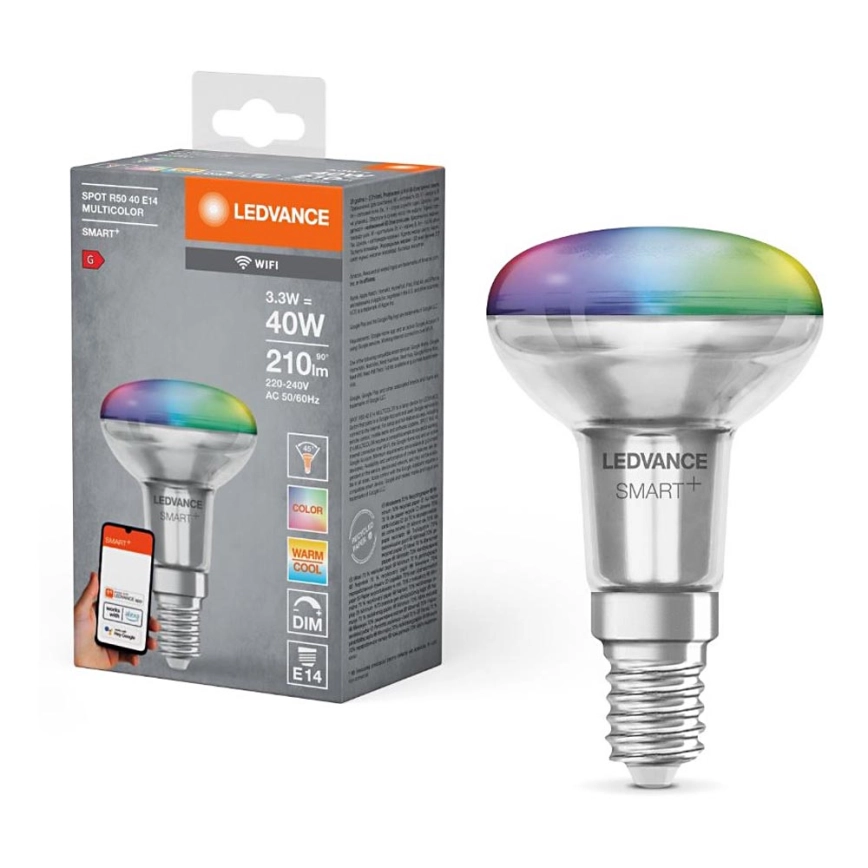 LED RGBW Dimbar spotlight-lampa SMART+ R50 E14/3,3W/230V 2700-6500K Wi-Fi – Ledvance