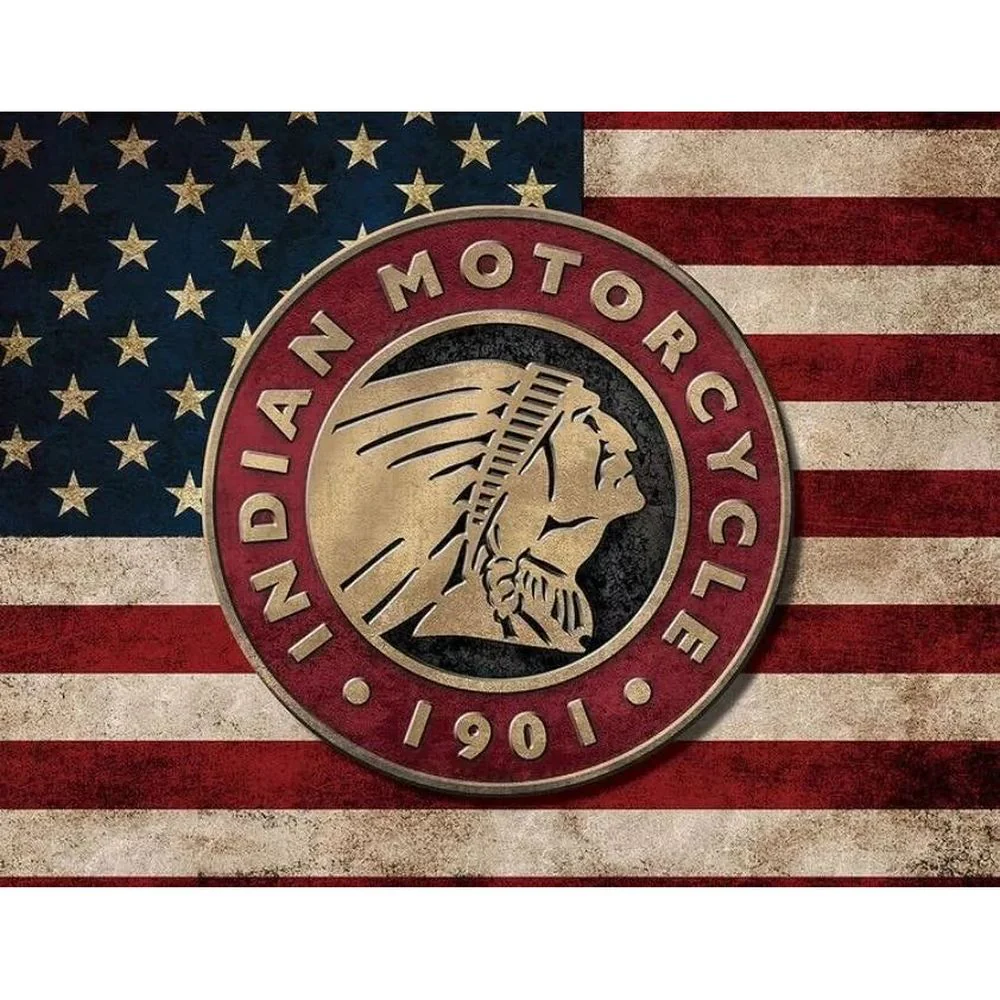 Retroworld Indian Motorcykel US Flag Metal Pillarto – 40 x 30 cm
