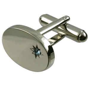 Manschettknappar Silver Oval med Akvamarin