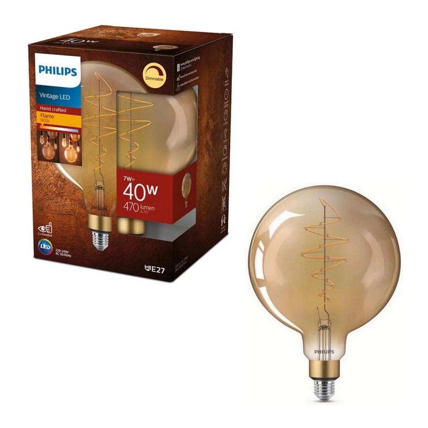 LED Ljusreglerad glödlampa VINTAGE Philips G200 E27/7W/230V 2000K