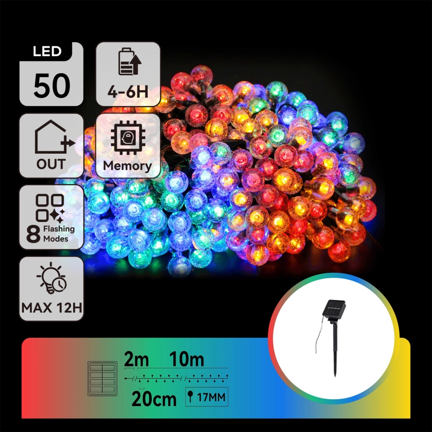 Aigostar – LED solcellsljusslinga 50xLED/8 funktioner 12m IP65 multicolor 800 mAh