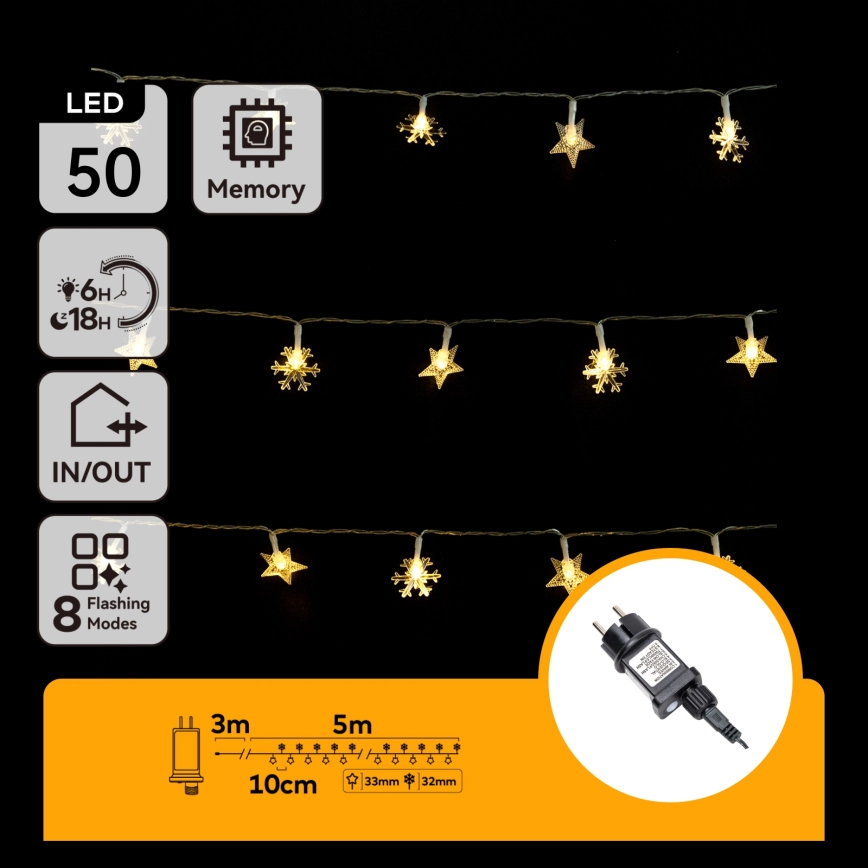 Aigostar – LED utomhusslinga 50xLED/8 funktioner 8m IP44 varmvit