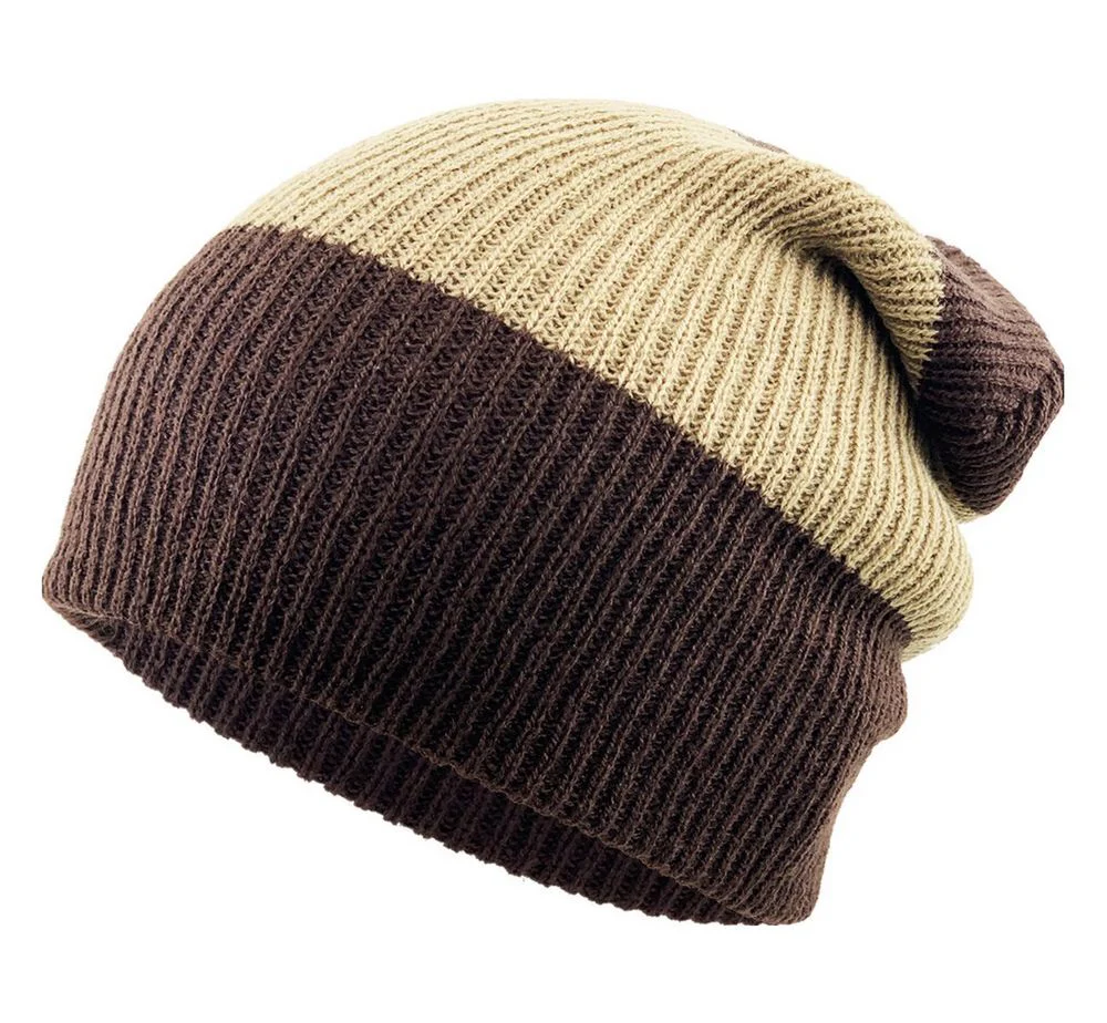 KAFFE RANDIG SLOUCH BEANIE – Brunrandig mössa