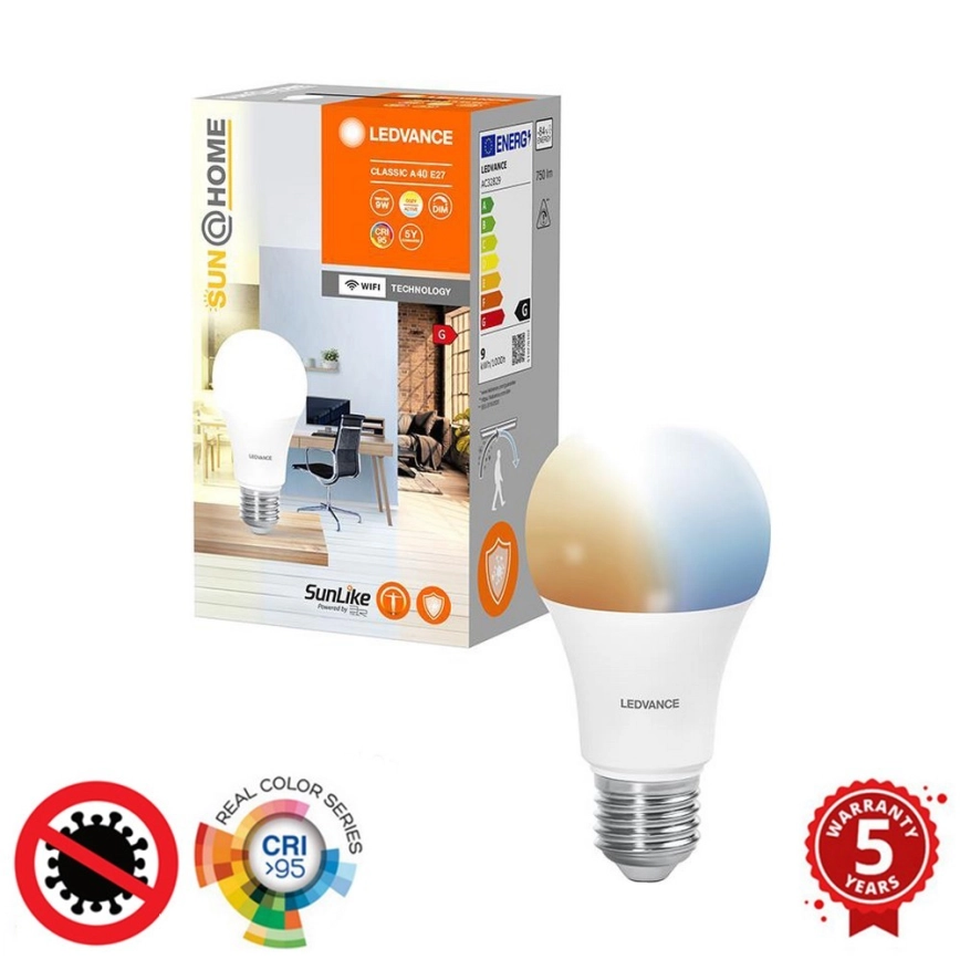 LED Dimbara antibakteriella glödlampan A40 E27/9W/230V Wi-Fi – Ledvance