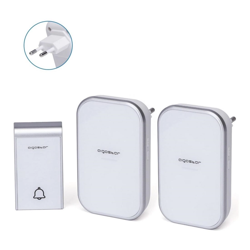 Aigostar – KIT 2x Plugin trådlös dörrklocka 230V/12V IP44 vit