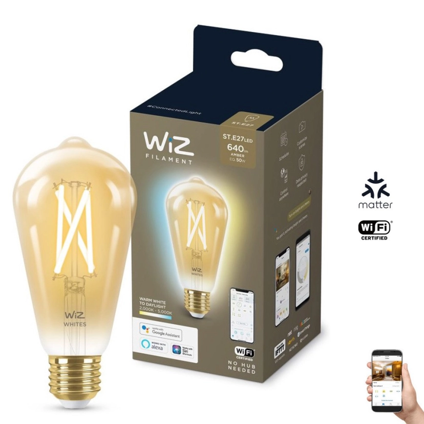 LED Dimbar glödlampa VINTAGE FILAMENT ST64 E27/7W/230V 2000-5000K CRI 90 Wi-Fi – WiZ