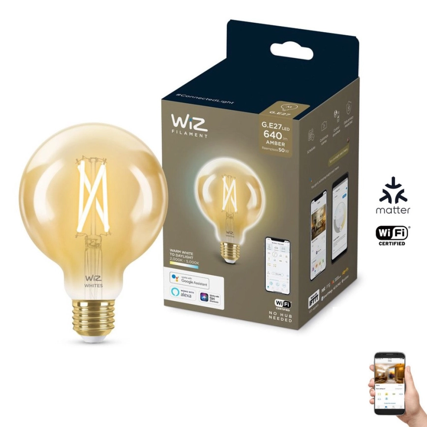 LED Dimbar glödlampa VINTAGE FILAMENT G95 E27/6,7W/230V 2000-5000K CRI 90 Wi-Fi – WiZ