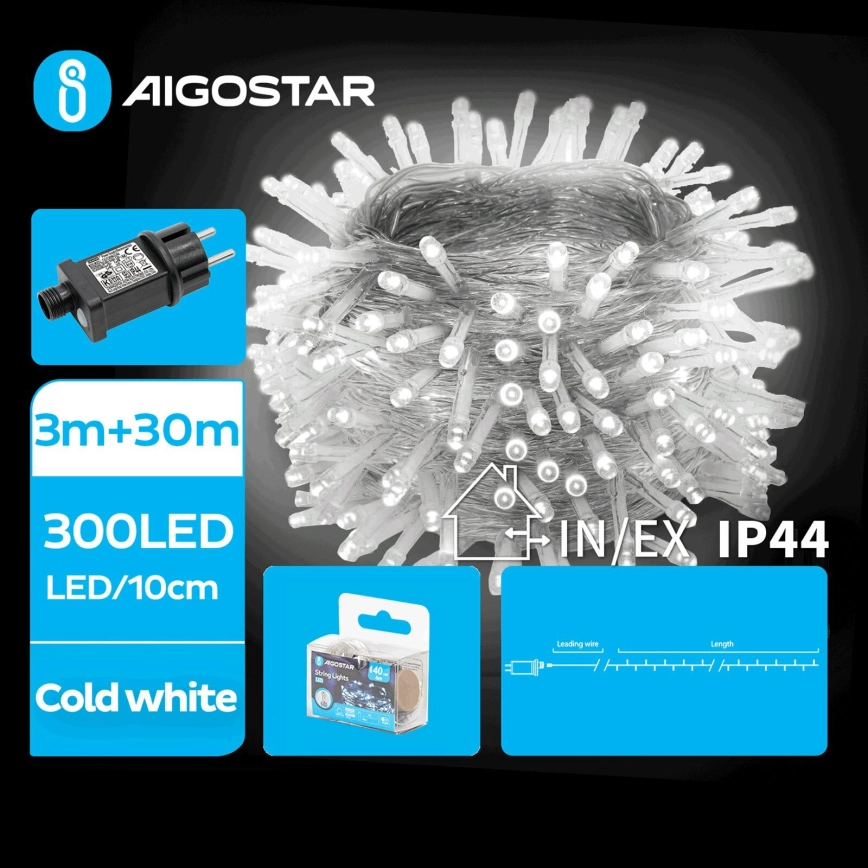 Aigostar – LED-slinga för utomhusbruk 300 LED/8 funktioner 33 m IP44 kallvit